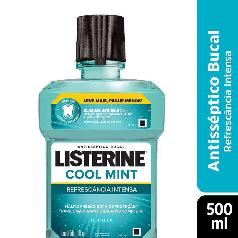 Compre 1 Leve 2 Enxaguante  Bucal Listerine Cool Mint de 500ml cada! Pague 350ml