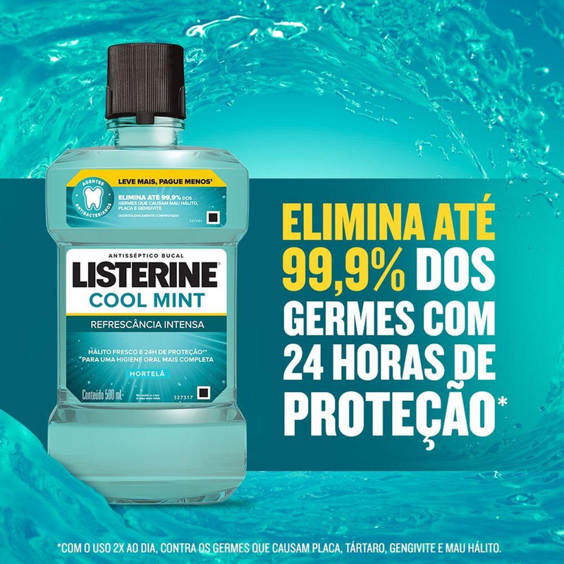 Compre 1 Leve 2 Enxaguante  Bucal Listerine Cool Mint de 500ml cada! Pague 350ml