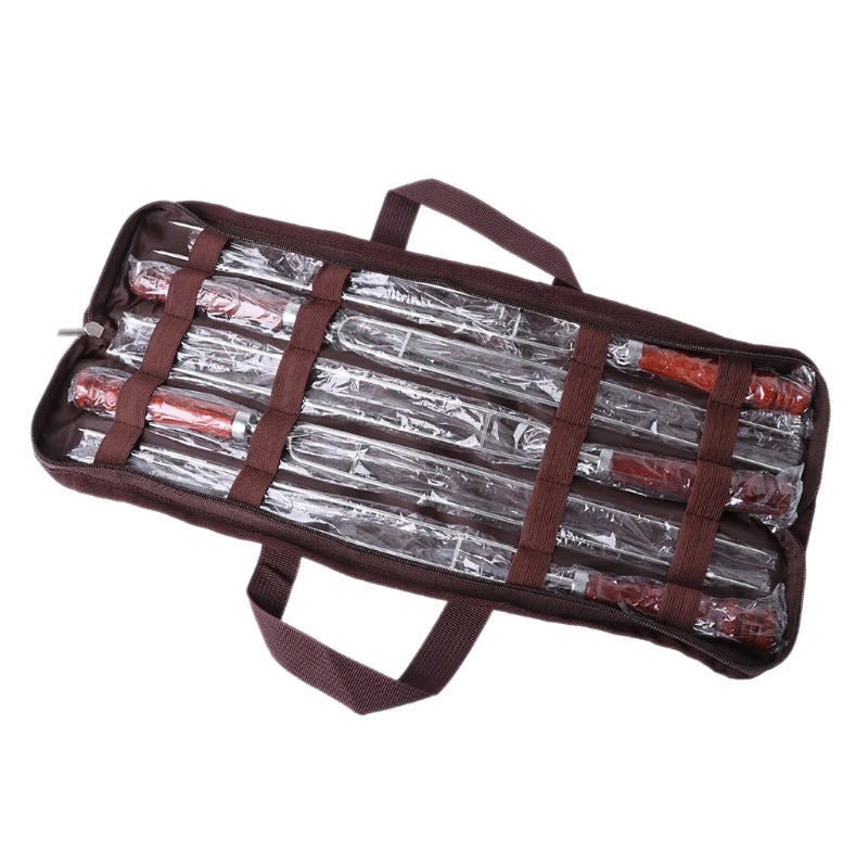 Kit 5 Garfos Churrasco com Bolsa - Espetos Portáteis para Camping e Churrasqueira