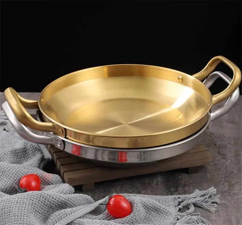 Panela de Aço Inox Dourada - Ideal para Paella e Frutos do Mar - Com Alça