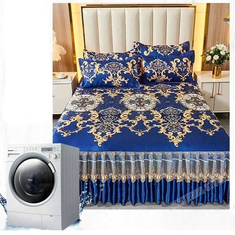 Conjunto de Lençóis com Renda Azul Royal: Elegância Clássica para Sua Cama de Casal