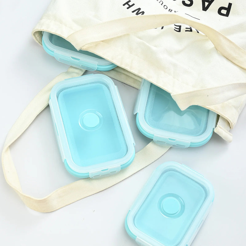 Conjunto de 4 Recipientes de Silicone Dobráveis para Alimentos. Marmitas Portáteis para Cozinha e Armazenamento de Comida