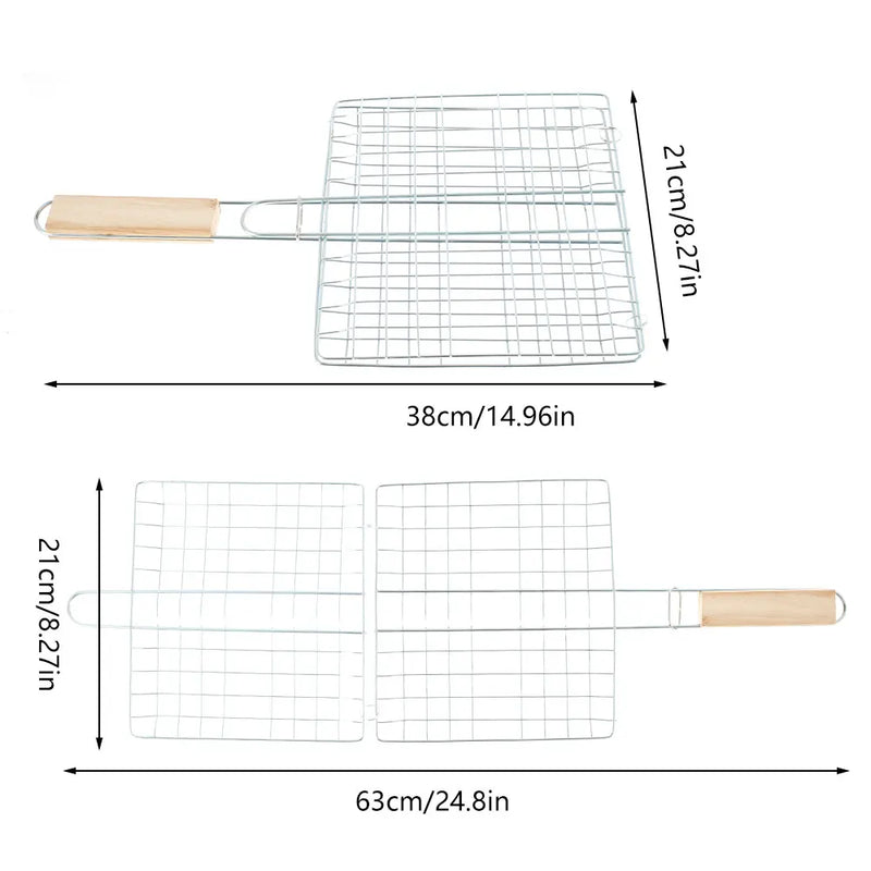 Rede de Churrasco em Aço Inoxidável - Cesta para Peixes, Camarão e Legumes - Ferramenta de Grelha para Churrasco Dobráve