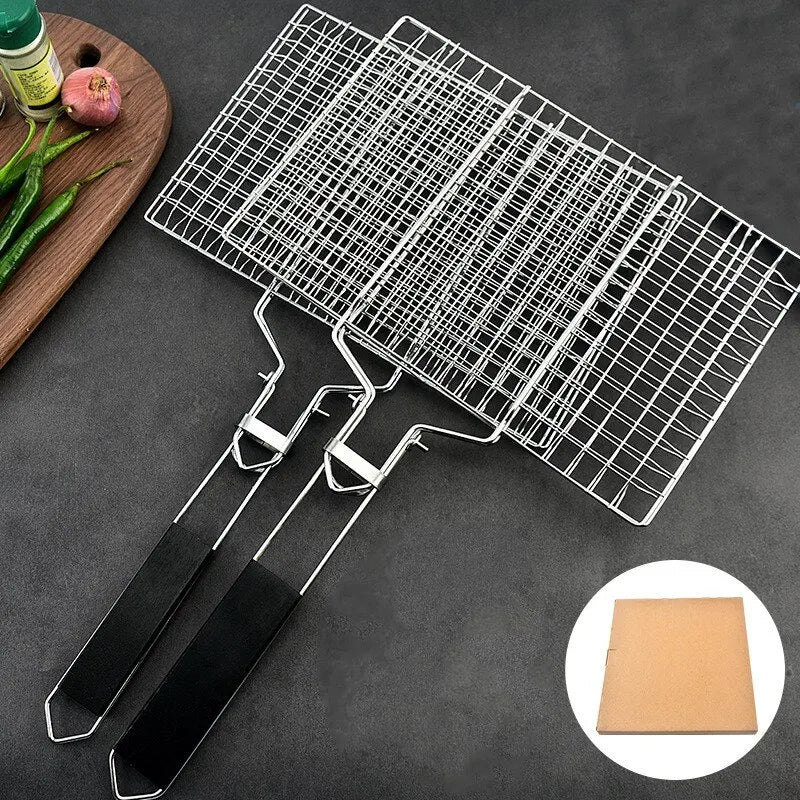 Cesta de Grelha em Aço Inoxidável Antiaderente para Churrasco - Mat de Malha para Carne e Legumes Resistentes ao Calor