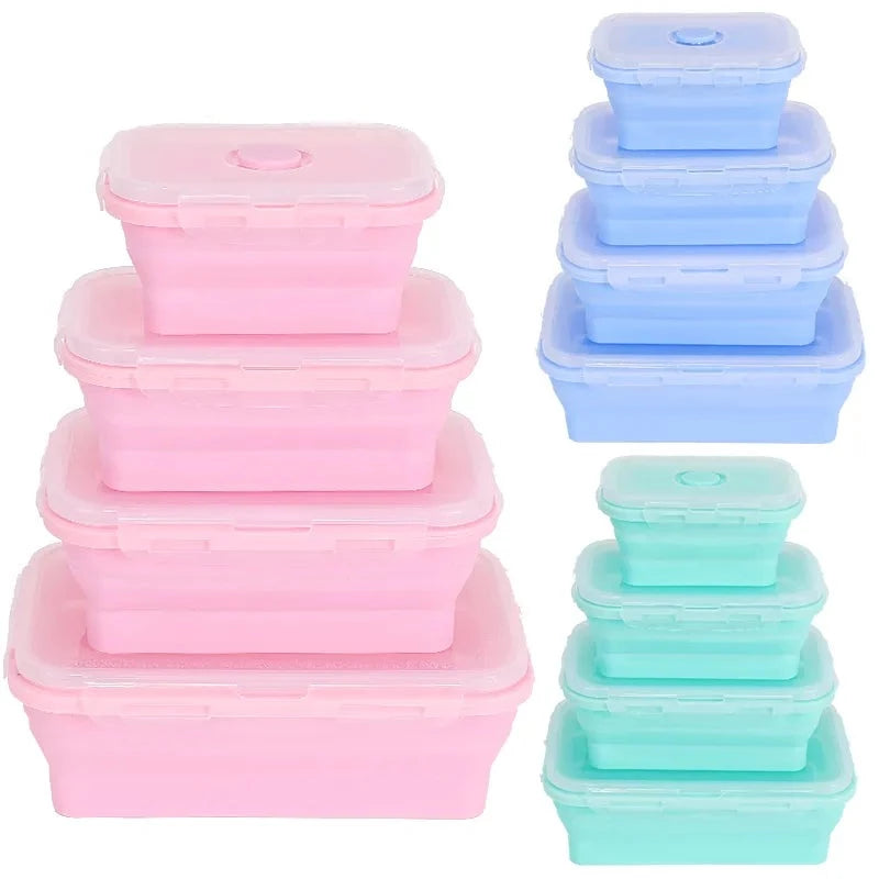 Kit Marmita Silicone: Conjunto de Contêineres Dobráveis para Alimentos. Prático para Casa, Cozinha e Lazer