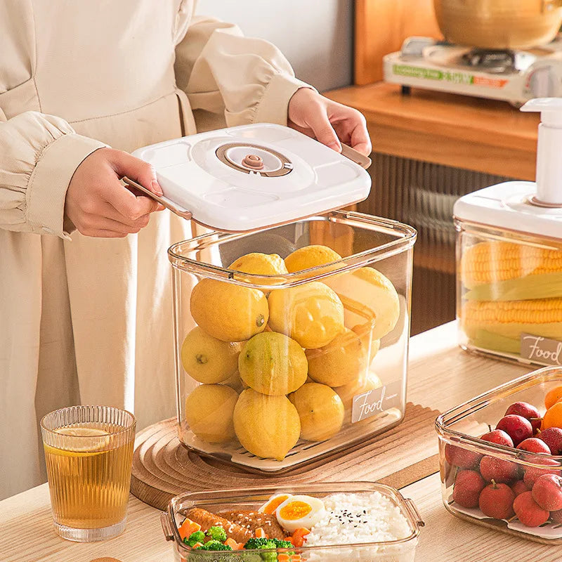 Contêiner de Vácuo para Alimentos: Organizador de Cozinha para Manter a Frescura. Ideal para Geladeira e Armazenamento de Frutas