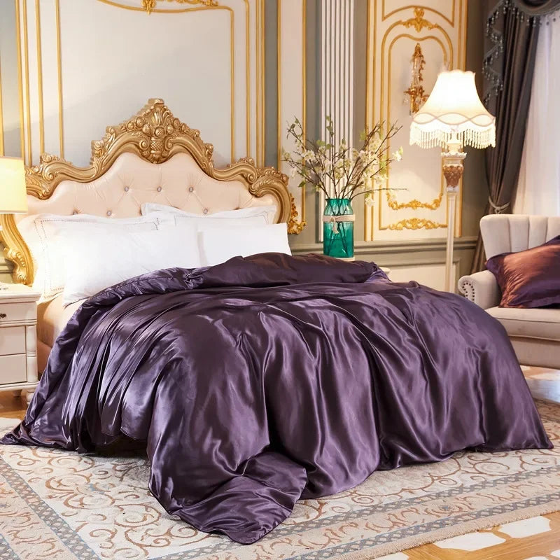 Conjunto de Cama em Cor Sólida com Capa de Seda, Lençol e Fronhas - Luxuoso Conjunto de Cetim para Cama de Casal, Queen ou Solteiro