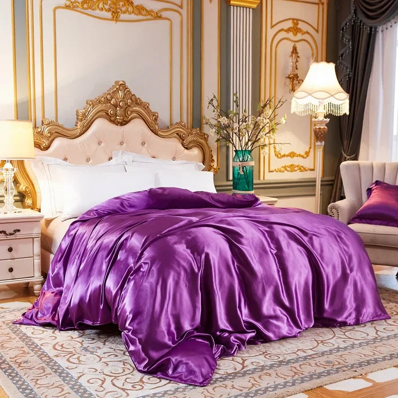 Conjunto de Cama em Cor Sólida com Capa de Seda, Lençol e Fronhas - Luxuoso Conjunto de Cetim para Cama de Casal, Queen ou Solteiro