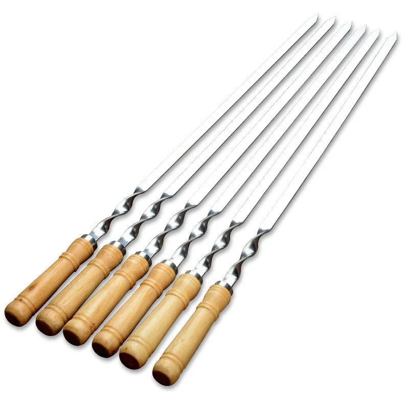 Kit 6 Espetos Churrasco Inox Cabo Longo 55cm