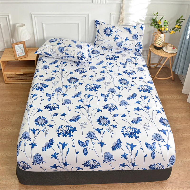 Conforto e Estilo Renovados: Lençol Ajustável Twin com Estampa Floral Azul