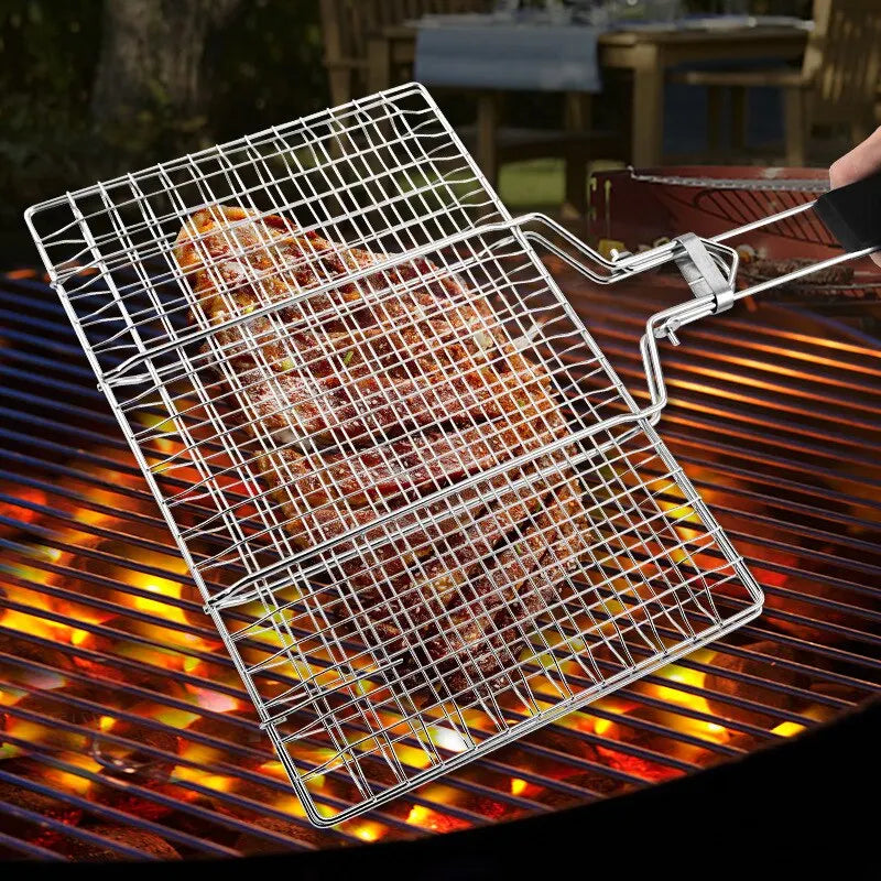 Cesta de Grelha em Aço Inoxidável Antiaderente para Churrasco - Mat de Malha para Carne e Legumes Resistentes ao Calor