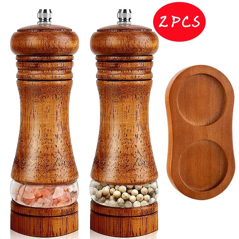 Conjunto Moedores 6 Polegadas - Moedor Manual de Madeira com Mecanismo Cerâmico para Temperos Frescos