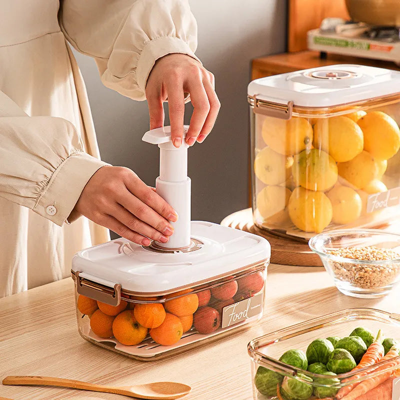 Contêiner de Vácuo para Alimentos: Organizador de Cozinha para Manter a Frescura. Ideal para Geladeira e Armazenamento de Frutas