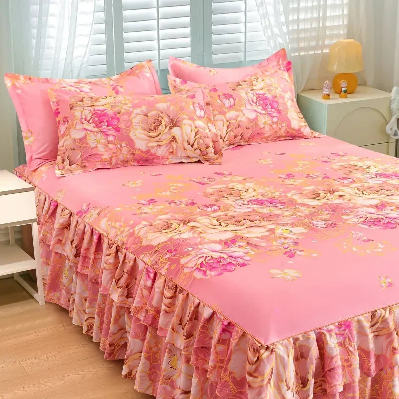 Conjunto de Saia de Cama com Renda: Elegância e Conforto para o Seu Quarto