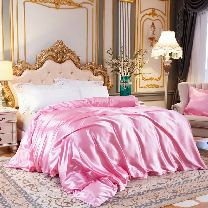 Conjunto de Cama em Cor Sólida com Capa de Seda, Lençol e Fronhas - Luxuoso Conjunto de Cetim para Cama de Casal, Queen ou Solteiro