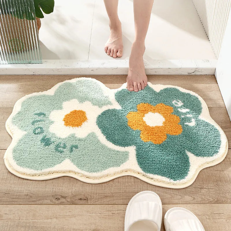 Tapete Moderno Antiderrapante com Estampa Floral: Absorvente para Banheiro e Entrada