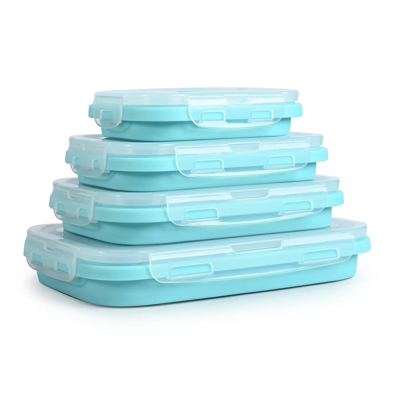 Conjunto de 4 Recipientes de Silicone Dobráveis para Alimentos. Marmitas Portáteis para Cozinha e Armazenamento de Comida