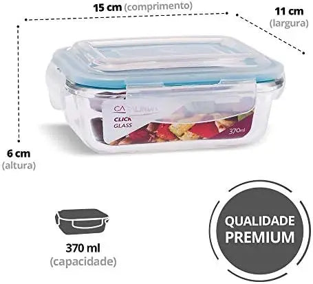 Conjunto de 10 Potes de Vidro Retangulares com Tampa Hermética 370ml - Azul. Recipientes para Armazenamento de Alimentos