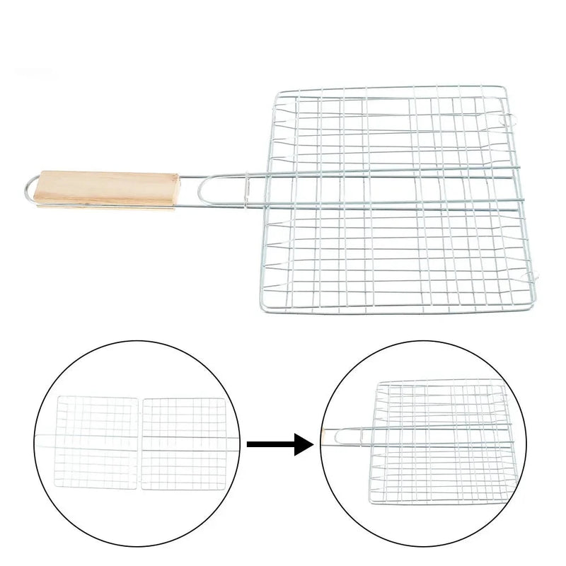 Rede de Churrasco em Aço Inoxidável - Cesta para Peixes, Camarão e Legumes - Ferramenta de Grelha para Churrasco Dobráve