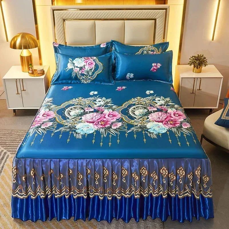 Conjunto de Lençóis com Renda Azul Royal: Elegância Clássica para Sua Cama de Casal